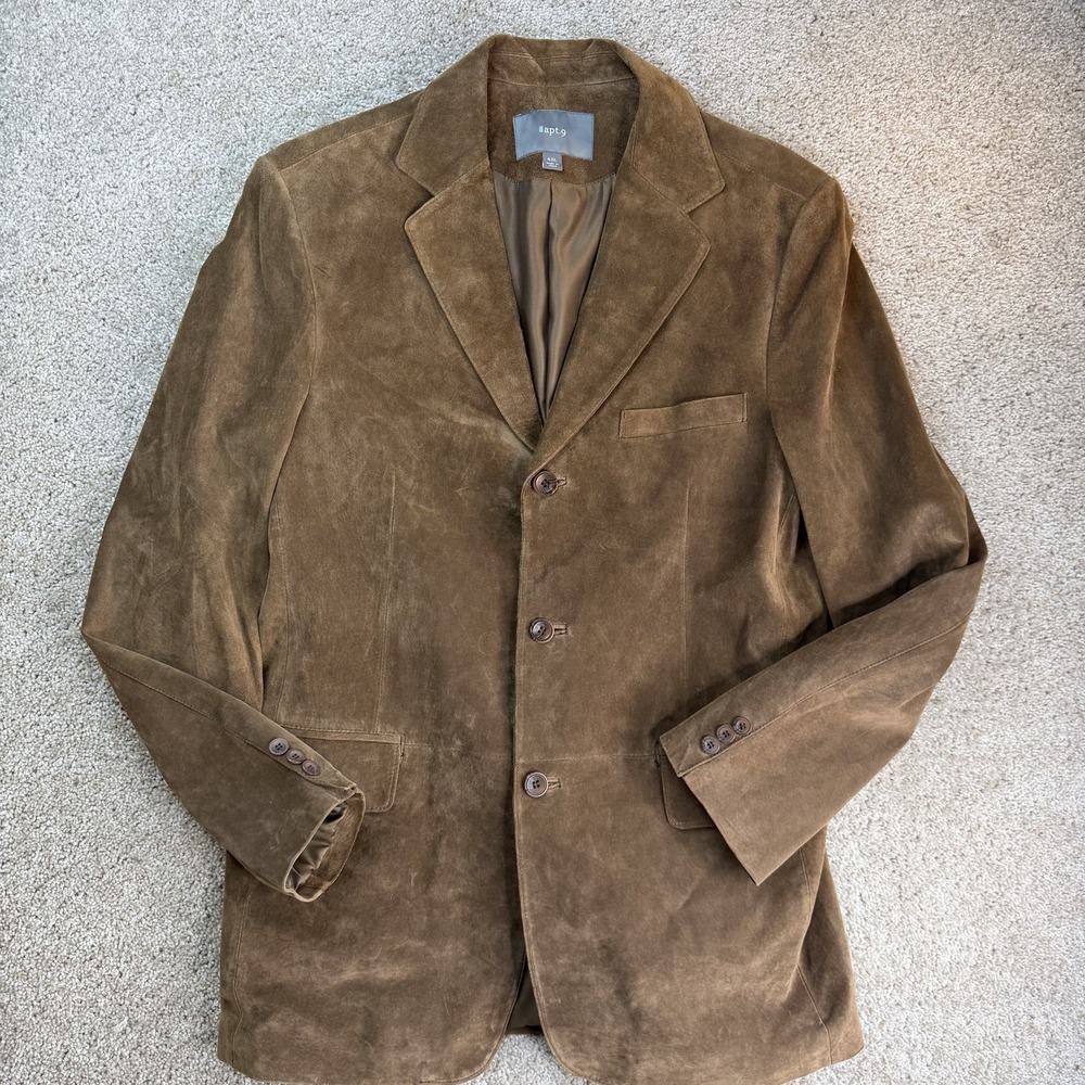 Apt.9 Blazer Mens 42L Brown Suede Leather 3 Button Sport Coat Jacket Long